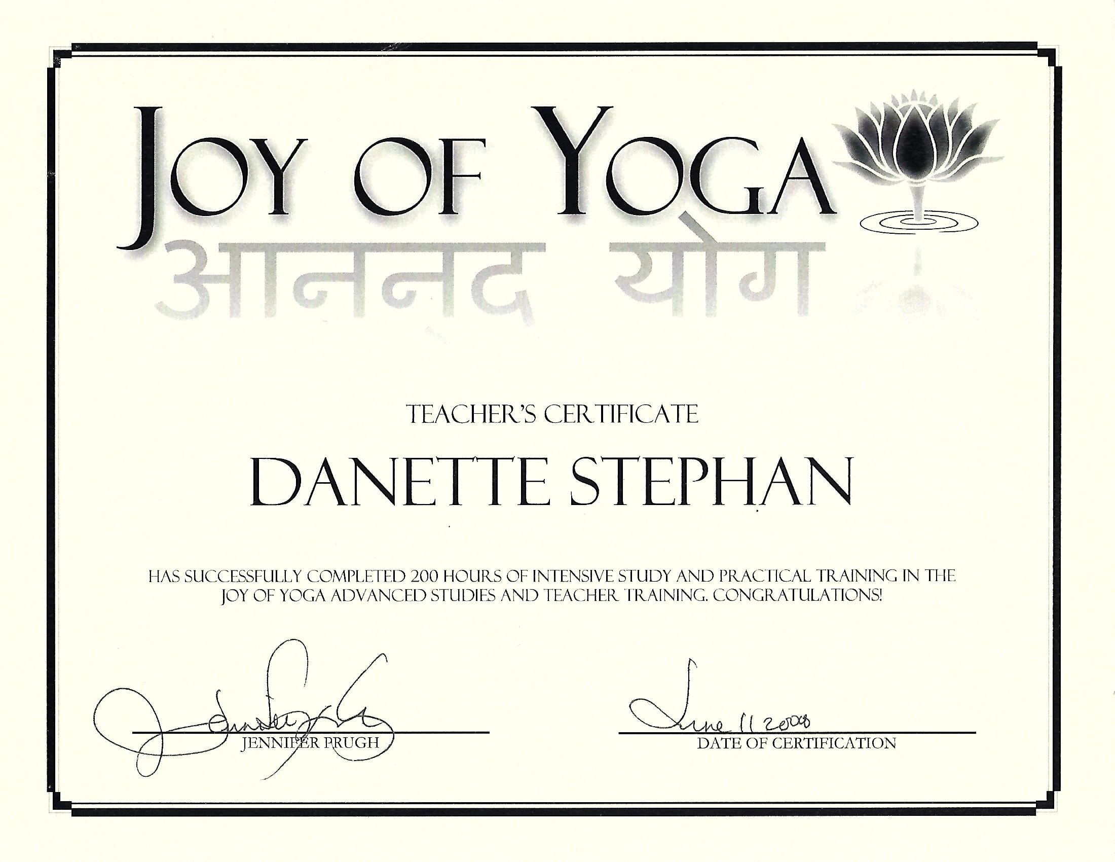 Joy of Yoga Teacher Certificate — 200 Hours