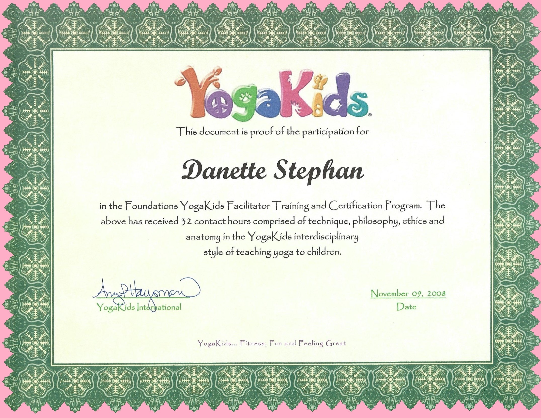 YogaKids Facilitator Training Certificate