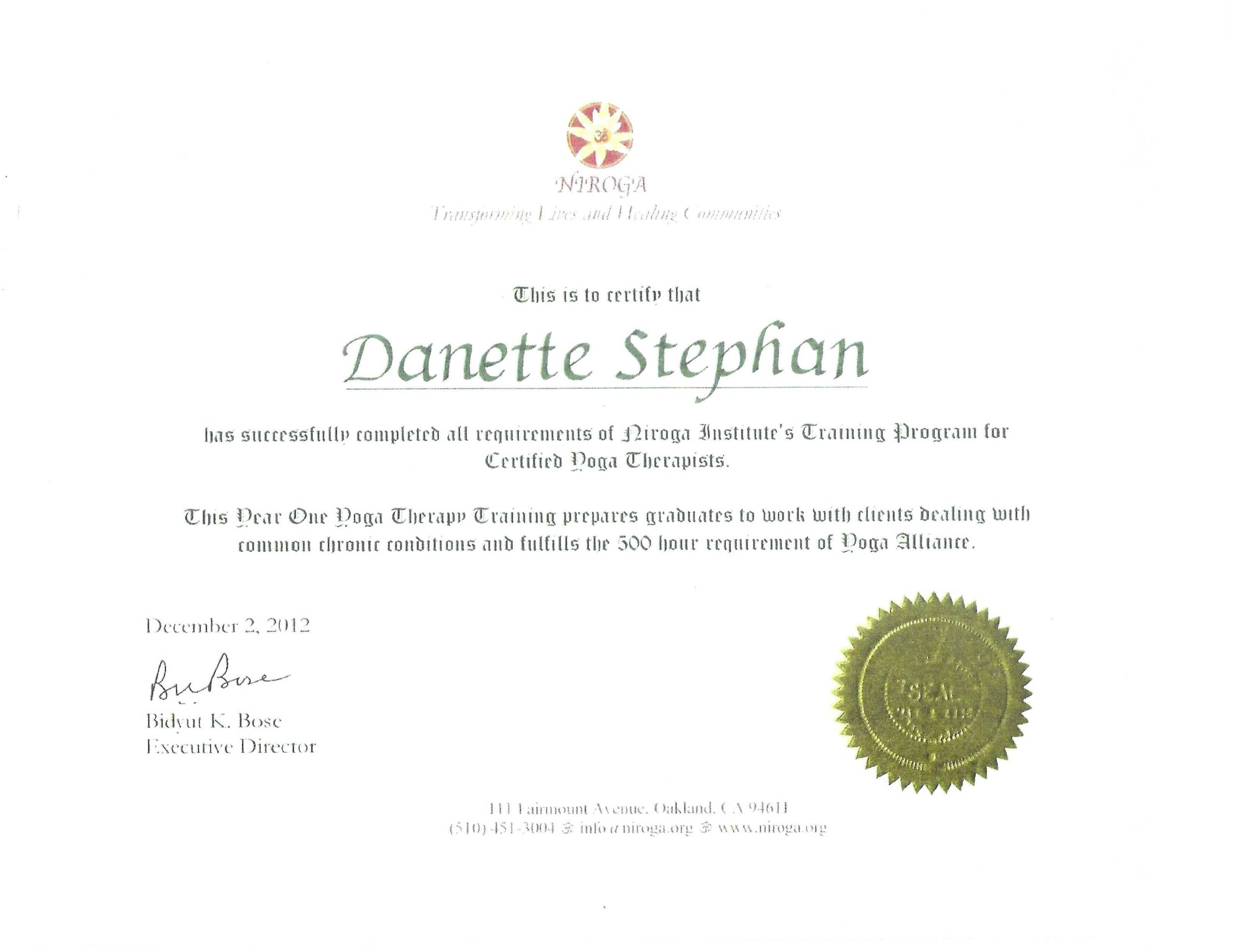 Niroga Institute Certified Yoga Therapist